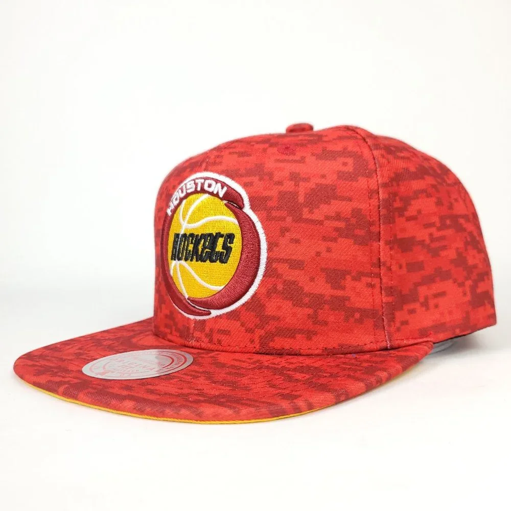Houston‎ Rockets  Mitchell & Ness NBA Snapback Hat 3D Logo Red Digi Camo Cap NWT